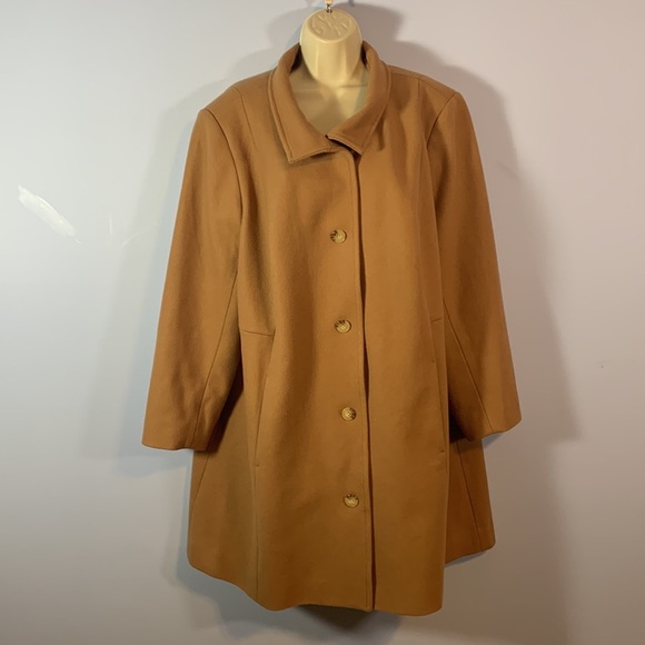 Lands end wool tan camel midi dress coat overcoat plus size 20w church neutral - Picture 2 of 11